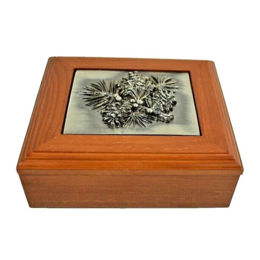 Pewter Pine Cone Wood Jewelry Trinket Box Valet New in Box